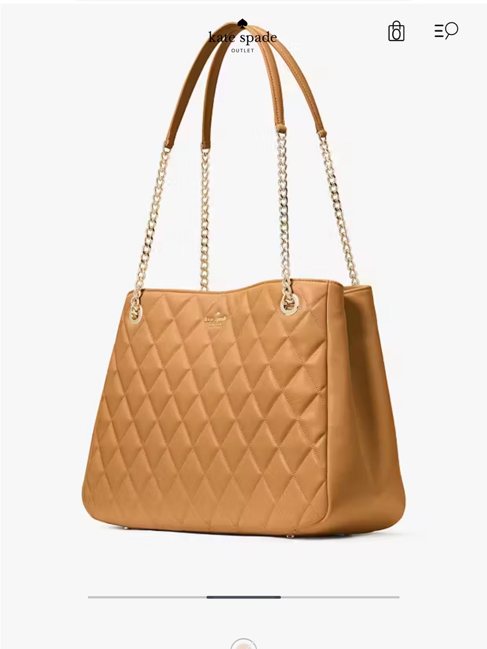 kate spade Quilted Tan Carey Tote with Gold Chain Handles - Picture 3 of 6